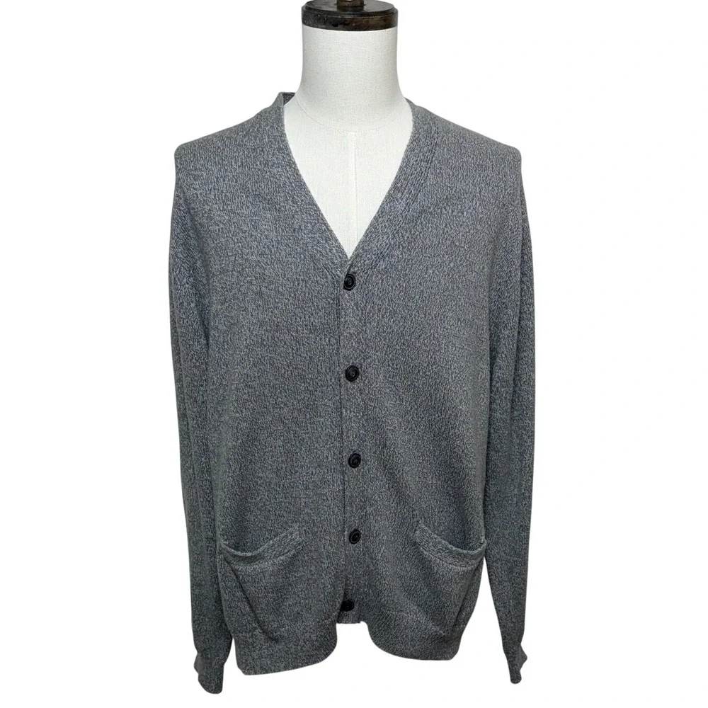 Chaps Cardigan Mens XXL Gray Pebble Twist V-Neck Button Up Pockets Sweater